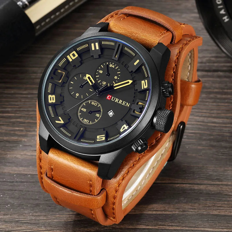 Men's watch with leather strap