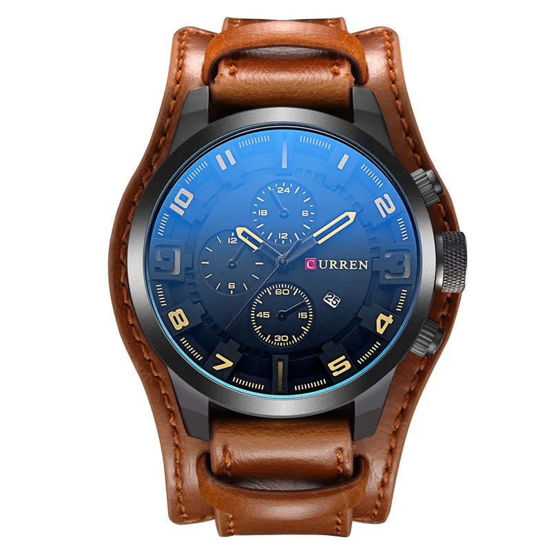 Men's watch with leather strap