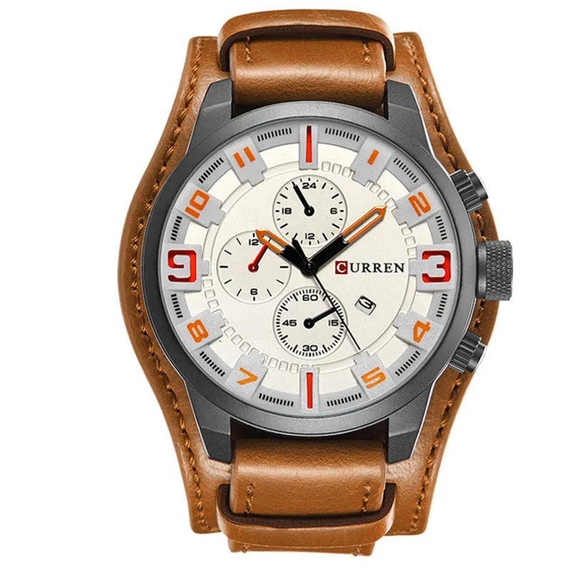 Men's watch with leather strap