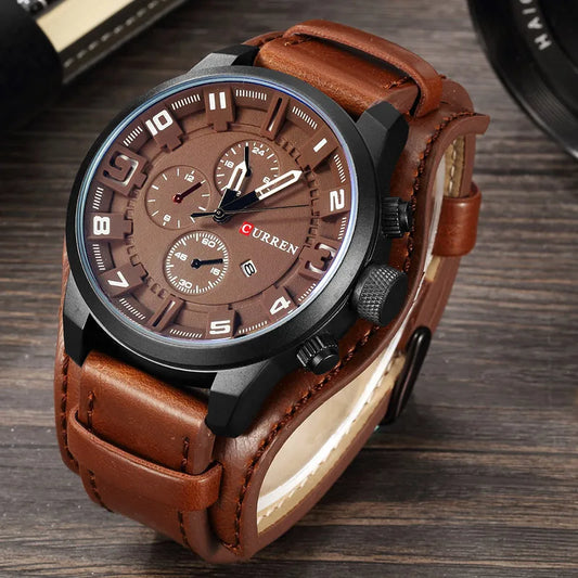 Men's watch with leather strap
