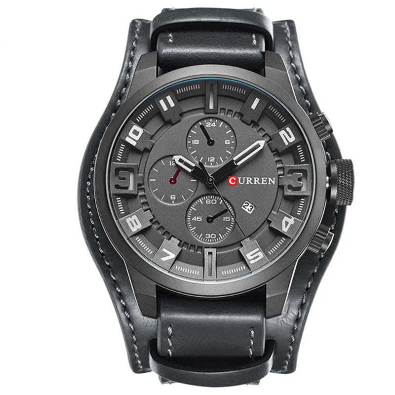 Men's watch with leather strap