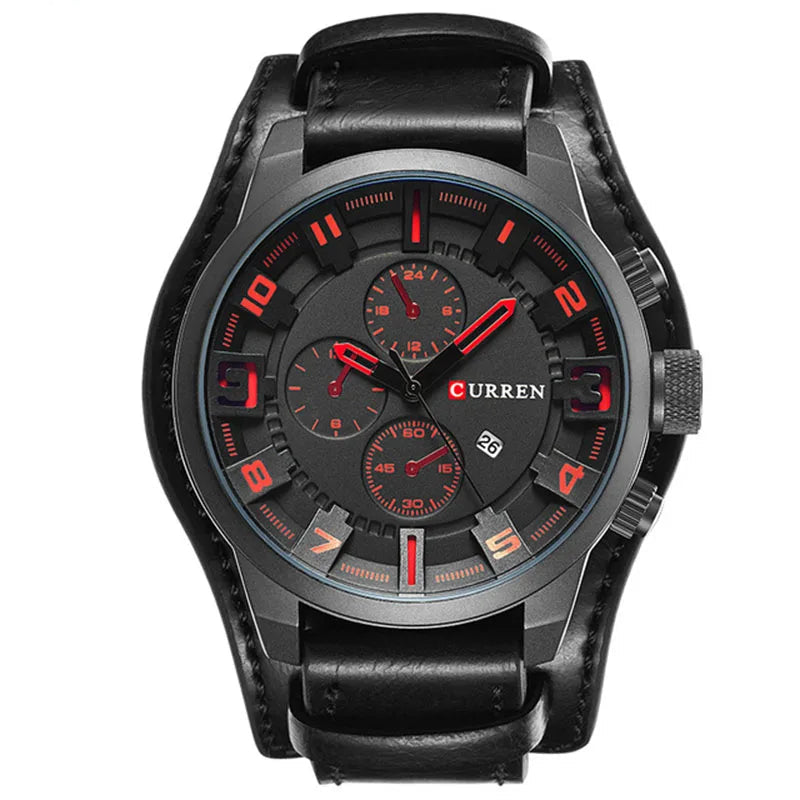 Men's watch with leather strap