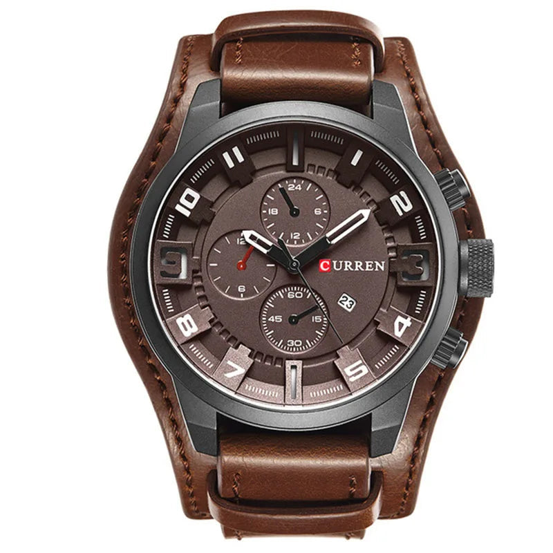 Men's watch with leather strap