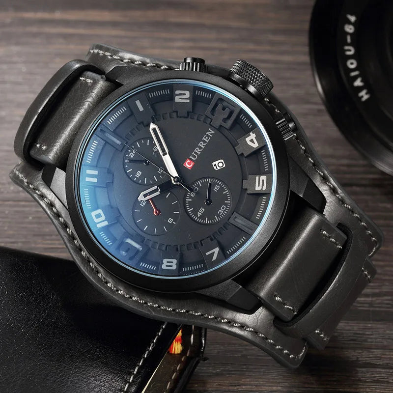 Men's watch with leather strap