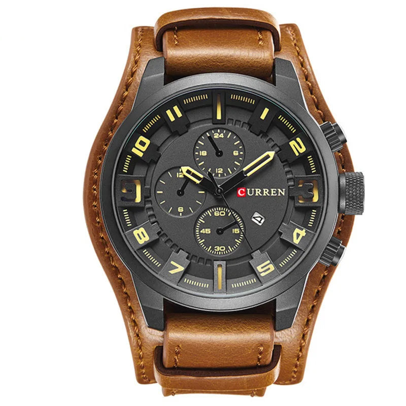 Men's watch with leather strap